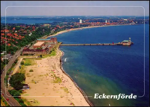 Ansichtskarte Eckernförde Luftbild Strand Partie vom Flugzeug aus 2000