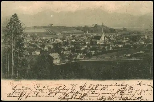 Ansichtskarte Prien Panorama Ortsansicht 1899   gelaufen mit Stempel PRIEN