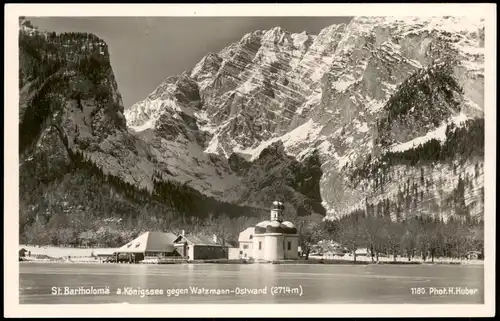 St. Bartholomä-Schönau am Königssee gegen Watzmann-Ostwand (2714m) 1950