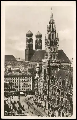 Ansichtskarte München Rathaus Marienplatz Blick zur Frauenkirche 1928