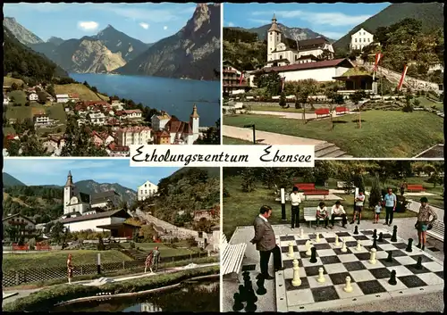 Ansichtskarte Ebensee 4 Bild: Stadtansichten, Großschach Schach Chess 1989