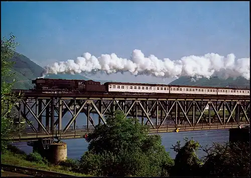 Dampf-Schnellzuglokomotive Eilzug Doppelstockbrücke bei Bullay Mosel 1971
