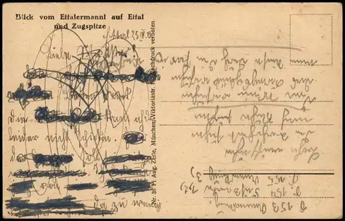 Ansichtskarte Ettal Blick vom Ettalermannl auf Ettal und Zugspitze 1919