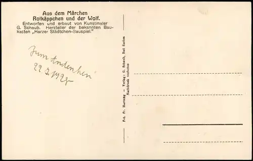 Ansichtskarte Bad Sachsa Harzer Städtchen-Bauspiel - Rotkäppchen 1925