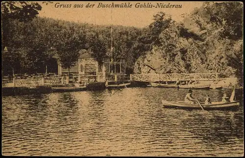 Ansichtskarte Gohlis-Niederau Park Buschmühle - Ruderer 1928