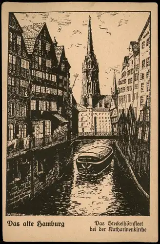 Hamburg Steckelhörnfleet bei der Katharinenkirche (Künstlerkarte) 1920