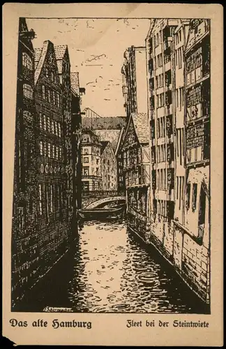 Ansichtskarte Hamburg Fleet bei der Steintwiete (Künstlerkarte) 1920