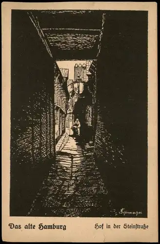 Ansichtskarte Hamburg Hof in der Steinstraße (Künstlerkarte) 1920