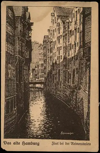 Ansichtskarte Hamburg Fleet bei der Reimerstwiete (Künstlerkarte) 1920