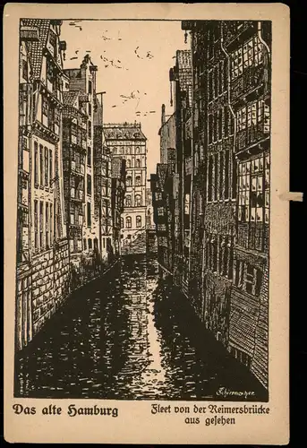 Hamburg Fleet von der Reimersbrücke aus gesehen (Künstlerkarte) 1920