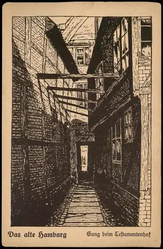 Ansichtskarte Hamburg Gang beim Testamentenhof (Künstlerkarte) 1920