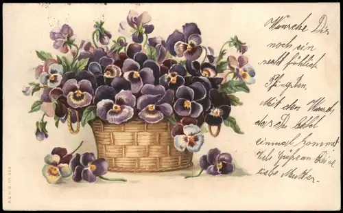 Ansichtskarte  Fauna / Pflanzen: Korb voller Stiefmütterchen 1914