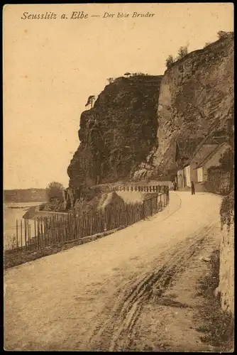 Seußlitz-Nünchritz (Elbe) Panorama Partie a.d. Elbe (Der böse Bruder) 1920