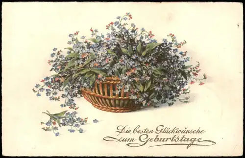 Ansichtskarte  Glückwunsch Geburtstag Birthday mit Blumenkorf 1930