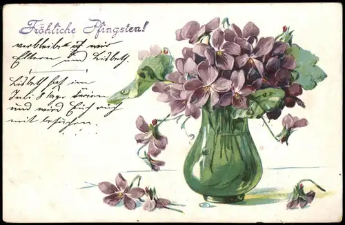Pfingsten Motiv Blumen-Strauß 1905  NEUGERSDORF (mit Ankunftsstempel)