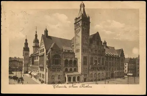 Ansichtskarte Chemnitz Neues Rathaus 1921