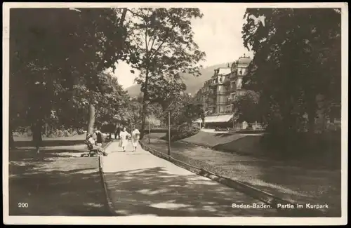 Ansichtskarte Baden-Baden Straßenpartie - Partie im Kurpark 1929