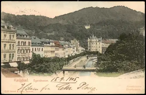 Karlsbad Karlovy Vary Egerstrasse (Handkolorierte Künstlerkarte) 1905