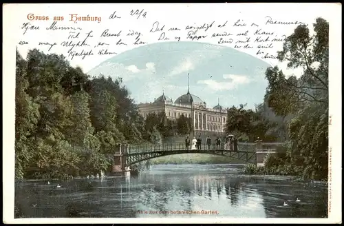 Ansichtskarte Hamburg Botanischer Garten 1900  gel. Hamburg n. Kristiana