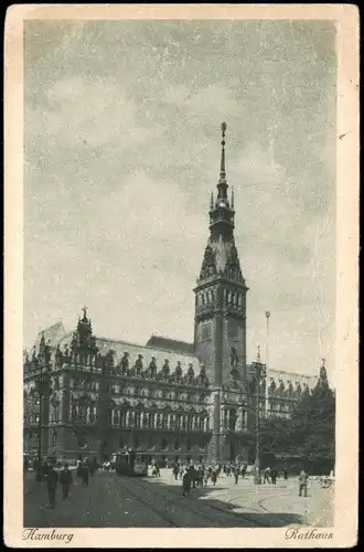 Ansichtskarte Hamburg Rathaus, Straßenbahn 1919