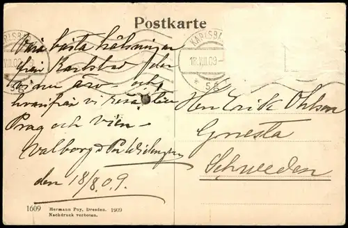 Postcard Karlsbad Karlovy Vary Kreuzstrasse, Geschäfte, Werbung 1909