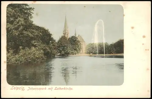 Ansichtskarte Leipzig Johannapark mit Lutherkirche. 1909