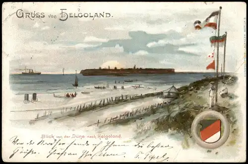 Litho AK Helgoland (Insel) Gruss aus... Blick von der Düne 1899