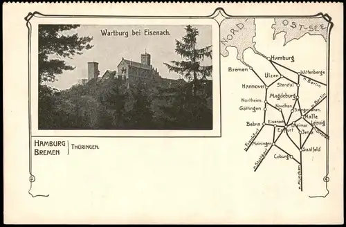Ansichtskarte Eisenach Wartburg - Hamburg Werbekarte Deutsche Eisenbahn 1922