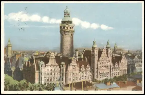 Ansichtskarte Leipzig Neues Rathaus 1946  gel. Messe-Sonderstempel