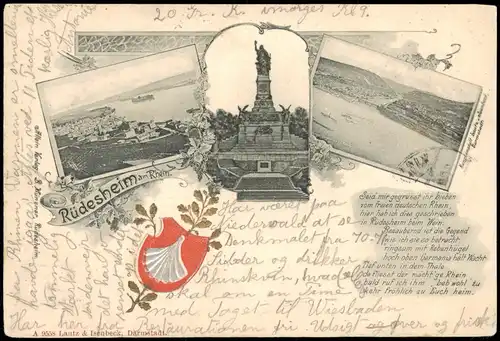 Rüdesheim (Rhein) 3 Bild: Stadt - Präge-Heraldik AK 1900 Prägekarte
