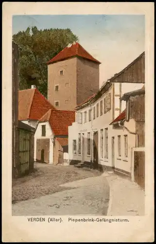 Ansichtskarte Verden (Aller) Piepenbrink-Gefängnisturm, Straßenpartie 1913