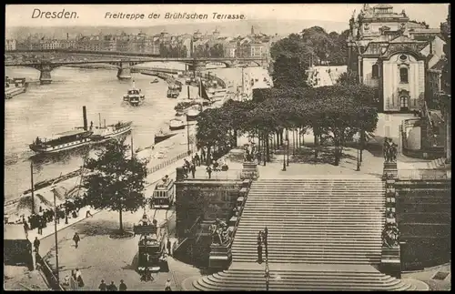 Innere Altstadt-Dresden Terassenufer Blick nach Johannstadt, Dampfer 1912