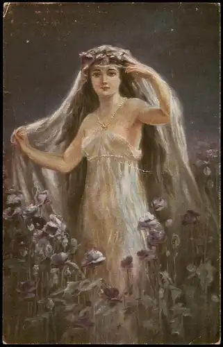 Künstlerkarte Gemälde Kunstwerk (Art) K. Barth Die Nacht 1910