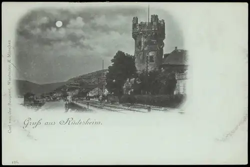 Ansichtskarte Rüdesheim (Rhein) Promenade - Mondscheinlitho 1899
