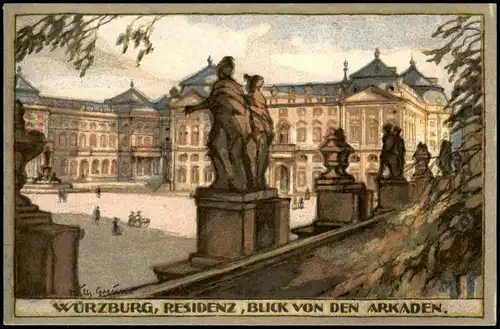 Würzburg Residenzschloß Orig.-Steinzeichnungen v. Wilh. Greiner 1923