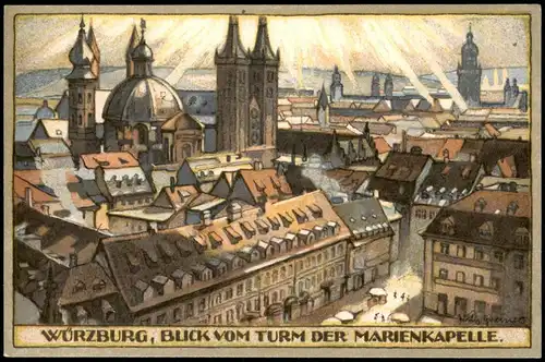 Ansichtskarte Würzburg Stadt Orig.-Steinzeichnungen v. Wilh. Greiner 1922