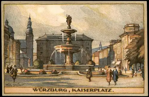 Würzburg Kaiserplatz Orig.-Steinzeichnungen v. Wilh. Greiner 1922