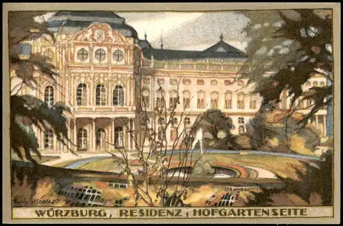 Ansichtskarte Würzburg RESIDENZ Orig.-Steinzeichnungen v. Wilh. Greiner 1922