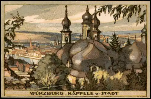 Würzburg KÄPPELE U. STADT Orig.-Steinzeichnungen v. Wilh. Greiner 1922