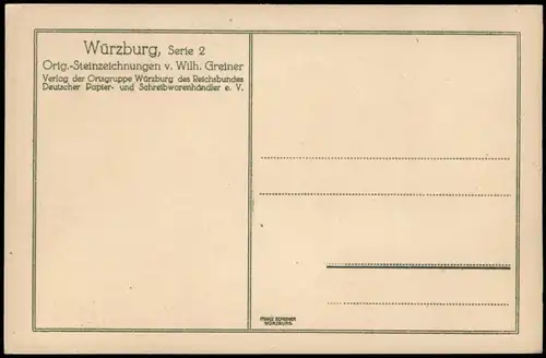 Würzburg KÄPPELE U. STADT Orig.-Steinzeichnungen v. Wilh. Greiner 1922