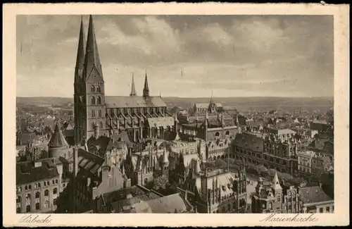 Ansichtskarte Lübeck Blick über die Stadt 1928