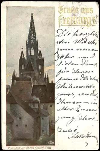 Freiburg im Breisgau Münster von Osten nach Westen Künstlerkarte 1903