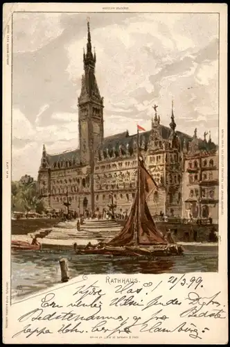 Hamburg Rathaus, Künstlerkarte 1899  gel Hamburg Adlermarke nach Kristiana