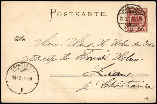 Hamburg Rathaus, Künstlerkarte 1899  gel Hamburg Adlermarke nach Kristiana