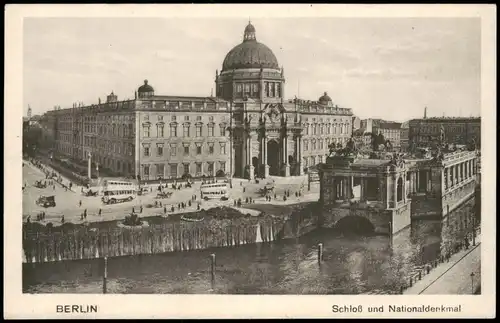 Ansichtskarte Mitte-Berlin Schloß und Nationaldenkmal, Busse 1924