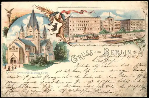 Ansichtskarte Litho AK Berlin Kaiserin Augusta Kirche u. Bergakademie 1899