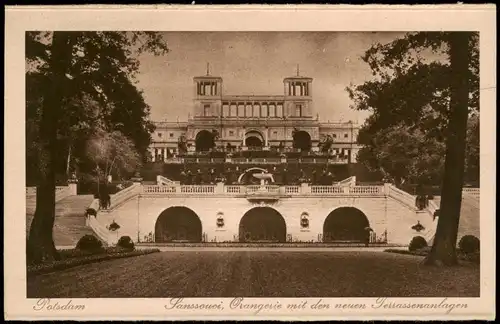 Ansichtskarte Potsdam Sanssouci, Orangerie mit den neuen Terrassenanlagen 1928