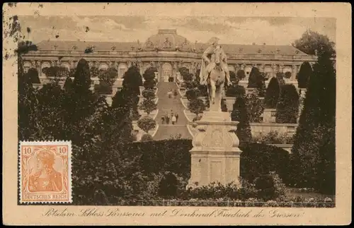 Ansichtskarte Potsdam Schloß Sanssouci mit Denkmal Friedrich des Grosser 1921