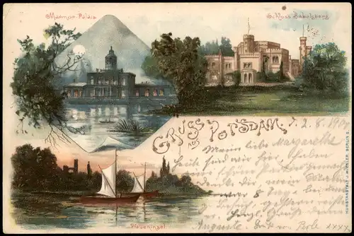 Litho AK Potsdam Marmor-Palais. Schloß Babelsberg, Pfaueninsel 1900