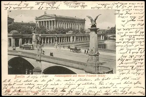 Ansichtskarte Berlin Nationalgalerie, Brücke, Pferdebahn 1900